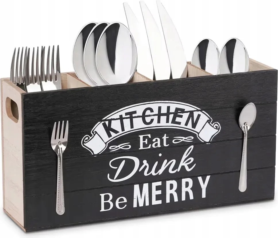 Fa evőeszköztartó Konyhai állvány Stílusos 4 rekeszes Retro