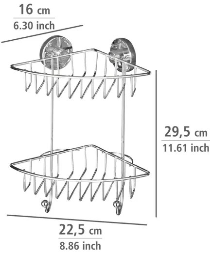 WENKO 20888100 - VACUUM-LOC kerek acél sarokpolc, 22,5 x 29,5 cm, fényes króm