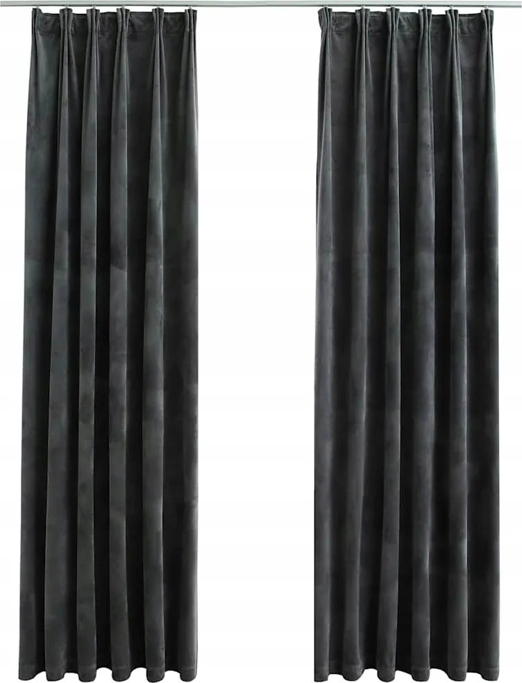Függöny akasztóval, 2 db, bársonyos, antracit, 140x245 cm F133