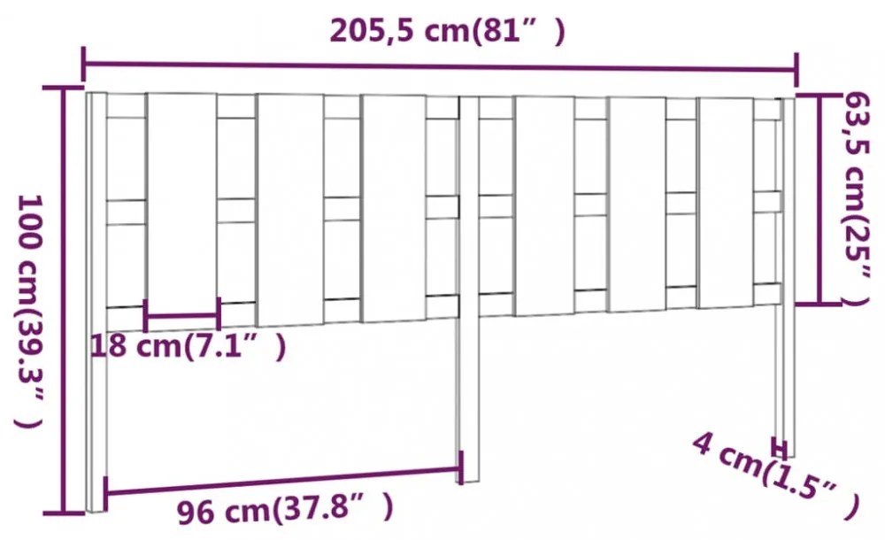 mézbarna tömör fenyőfa ágyfejtámla 205,5x4x100 cm