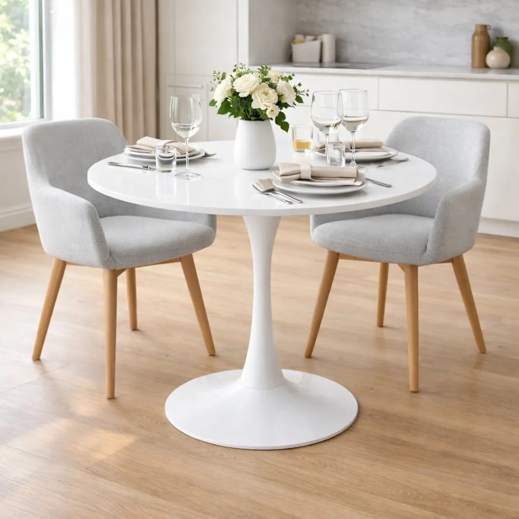 Étkezőasztal, kerek, fehér, matt, átmérő 80 cm, REVENTON NEW