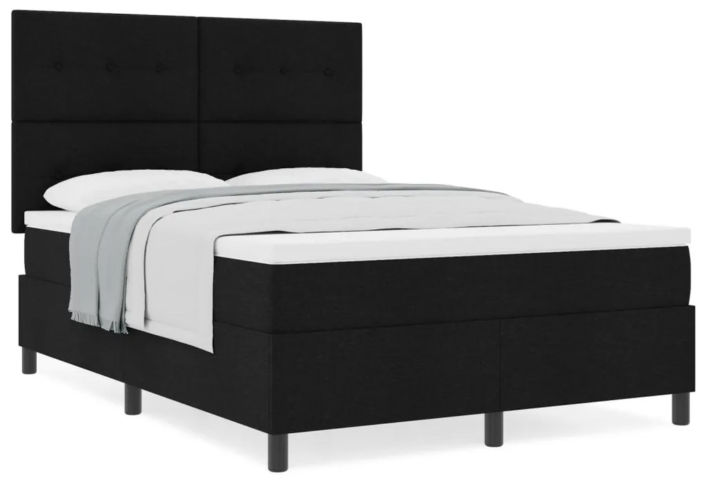 Box Spring Ágy Matraccal Fekete 140x200 cm Szövet