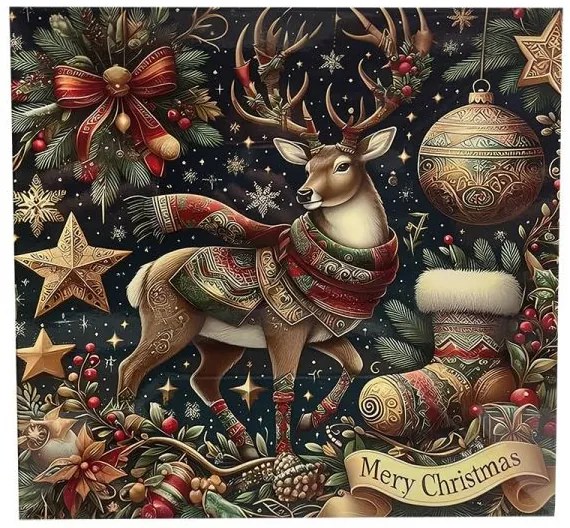 Karácsonyi szarvasos műanyag dekor tálca szögletes 30x2 cm