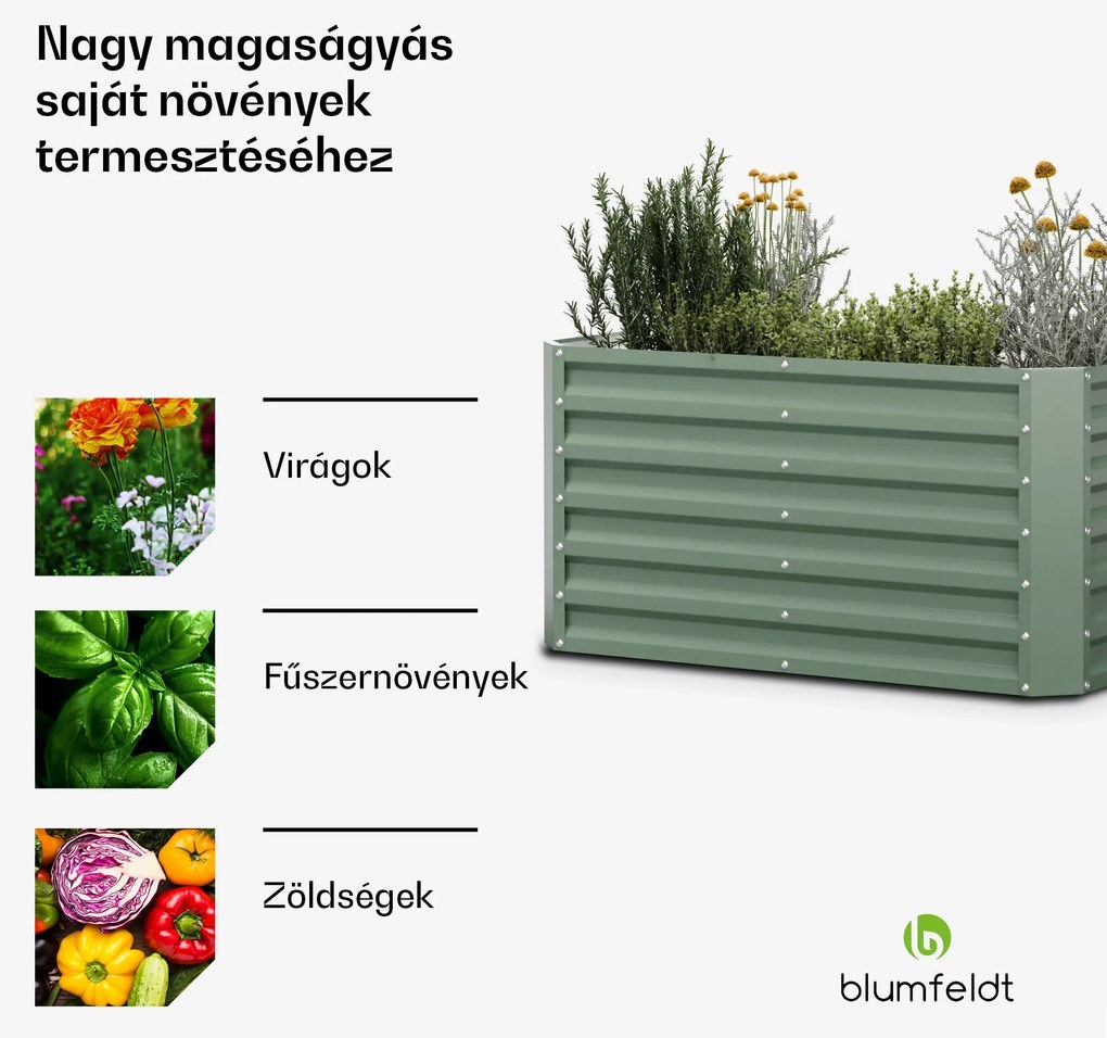 High Grow Straight, magaságyás, 120 x 60 x 60 cm, hullámos acéllemezből, egyszerű összeszerelés, rozsda- és fagyálló