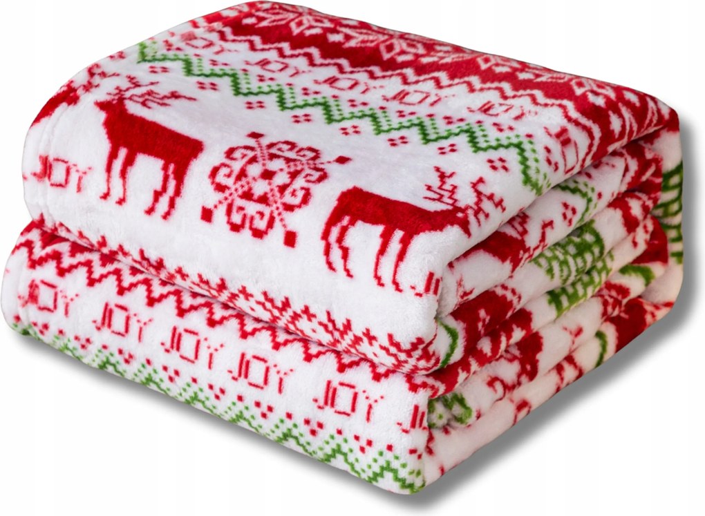 Karácsonyi Takaró 160x200 Ágytakaró Pléd RÉNszarvasok Fenyőfák Kjs 35