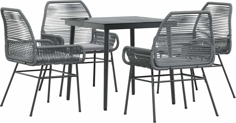 vidaXL 5 részes szürke polyrattan üveg kerti étkezőgarnitúra párnával