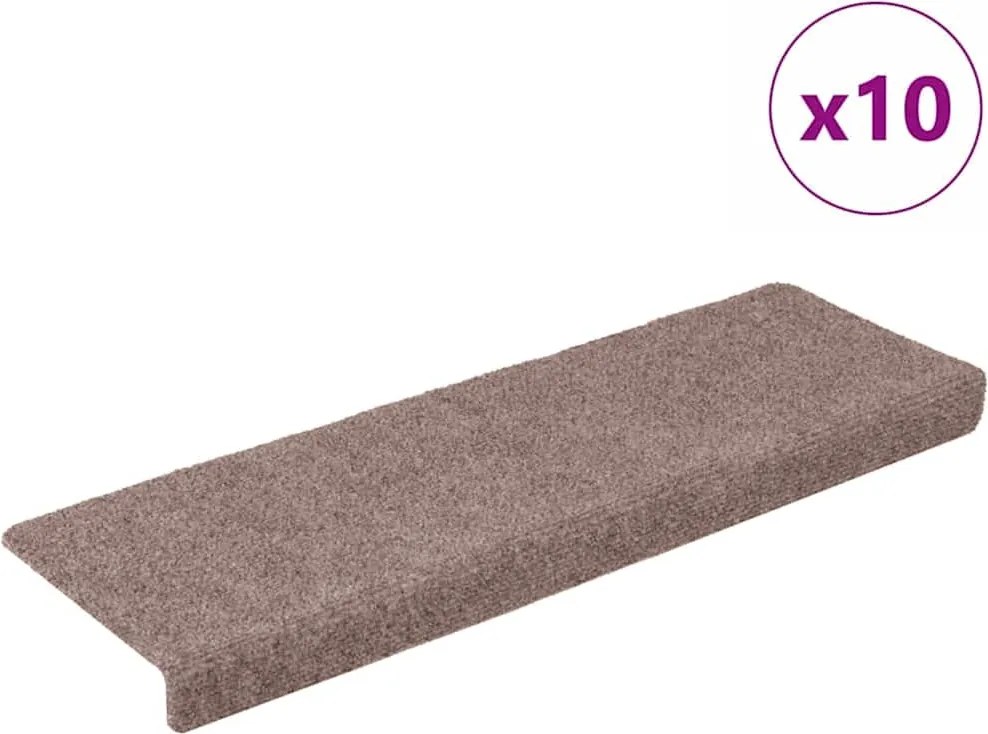 vidaXL 10 db öntapadós lépcsőszőnyegek, világosbarna, téglalap alakú széllel, 65 x 21 x 4 cm