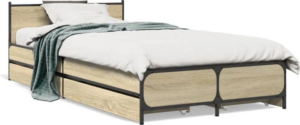 vidaXL sonoma tölgy színű szerelt fa ágykeret fiókokkal 75x 190 cm