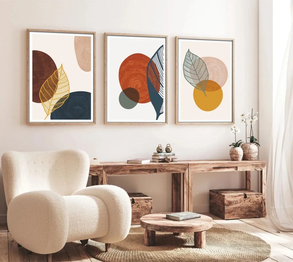 Huhu209 keretezett MDF falikép, 50 x 70 cm, 3 db-os szett