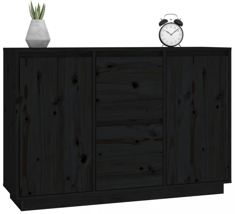 fekete tömör fenyőfa tálalószekrény 111 x 34 x 75 cm