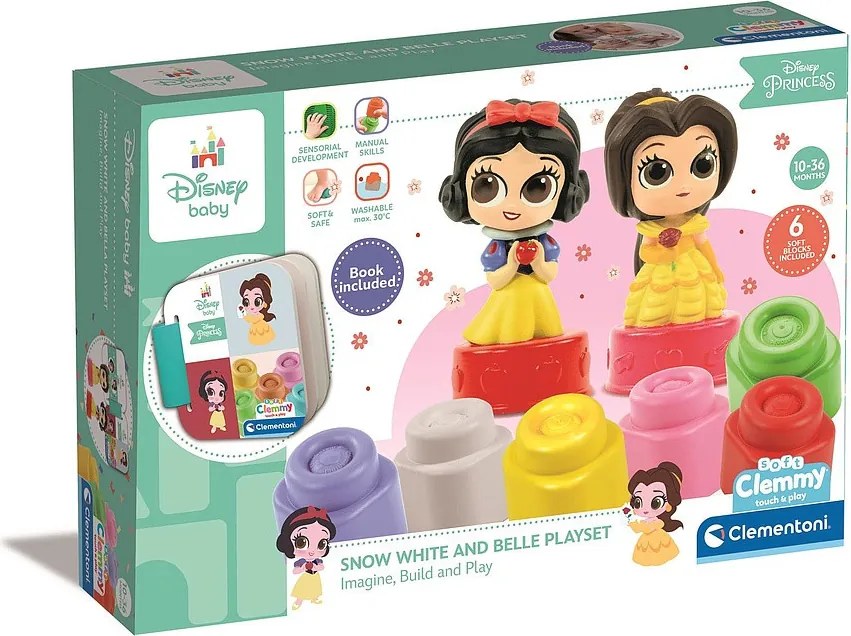 Disney Hercegnők Clemmy Snow White and Belle építőkocka szett könyvvel Clementoni