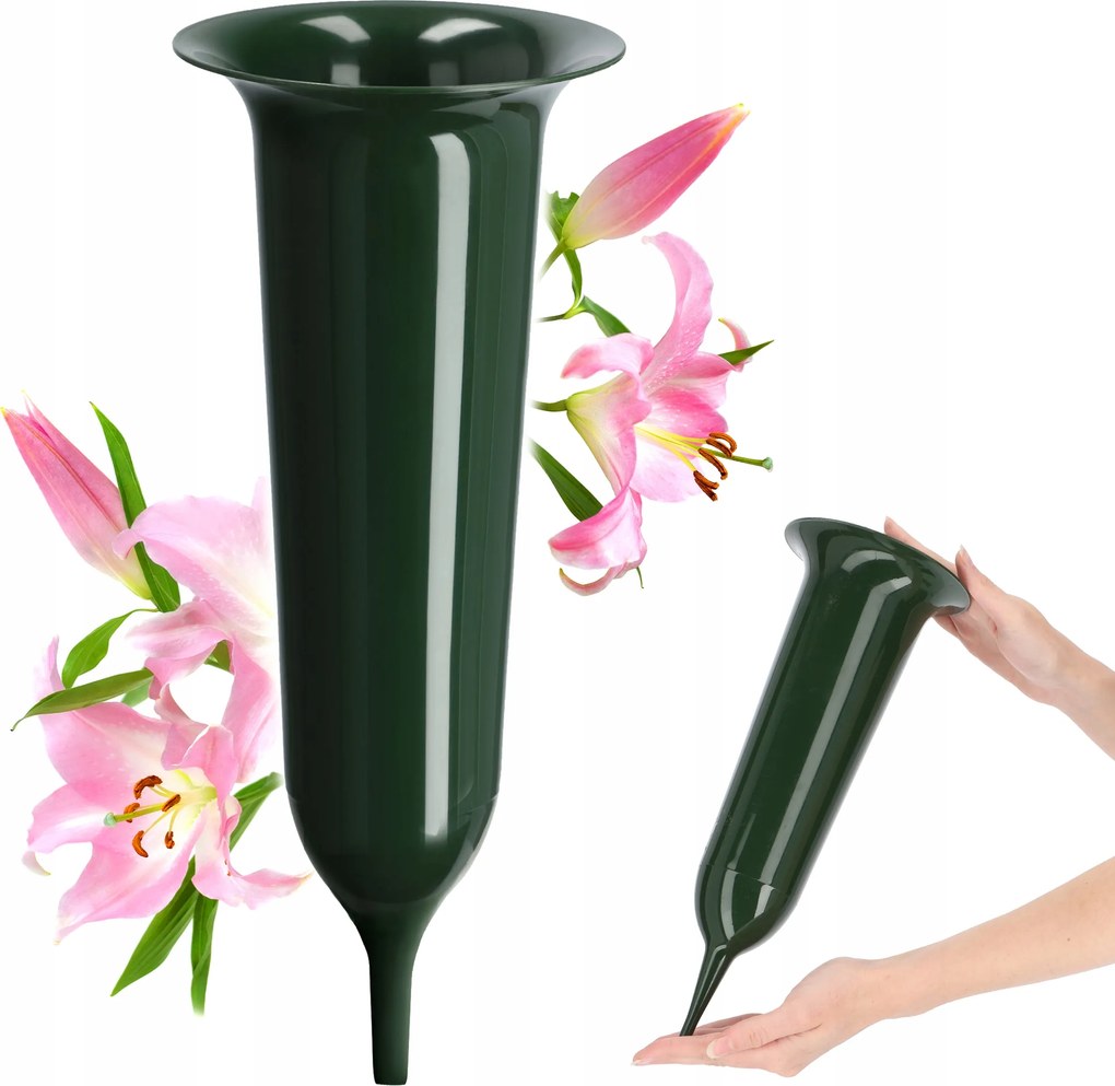 Váza Temetői Üveg 30cm Művirág Beszúrható Spicc Zöld