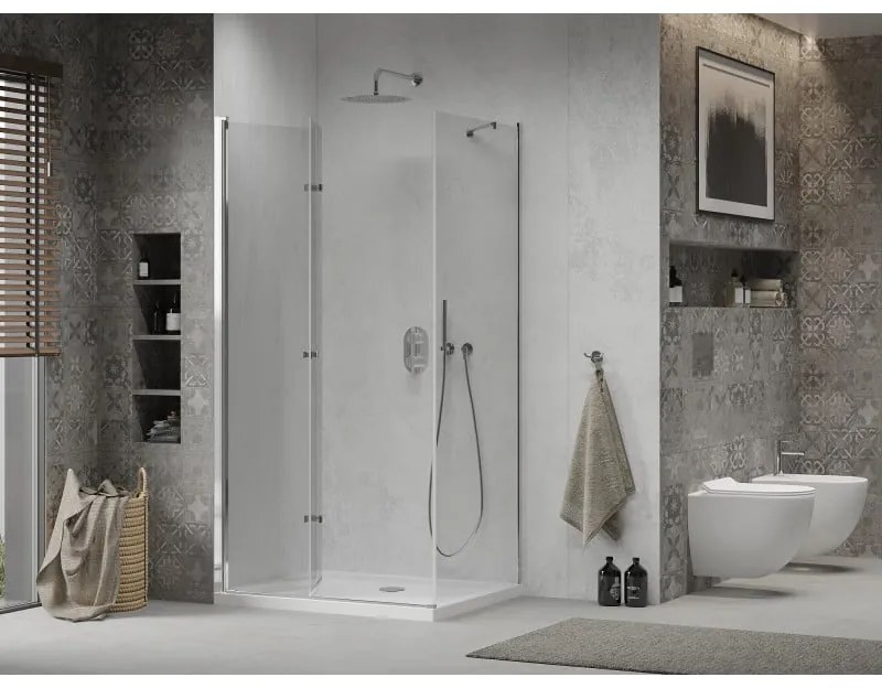 Mexen Lima zuhanykabin 120x80cm, 6mm üveg, króm profil - átlátszó üveg + Vékony zuhanytálca - 856-120-080-00-00-4010