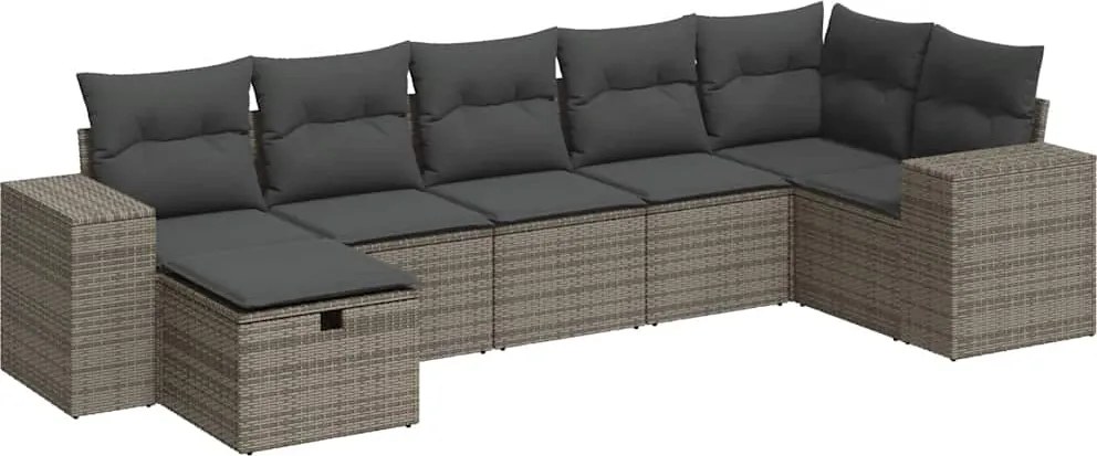 vidaXL 7 részes szürke polyrattan kerti ülőgarnitúra párnákkal