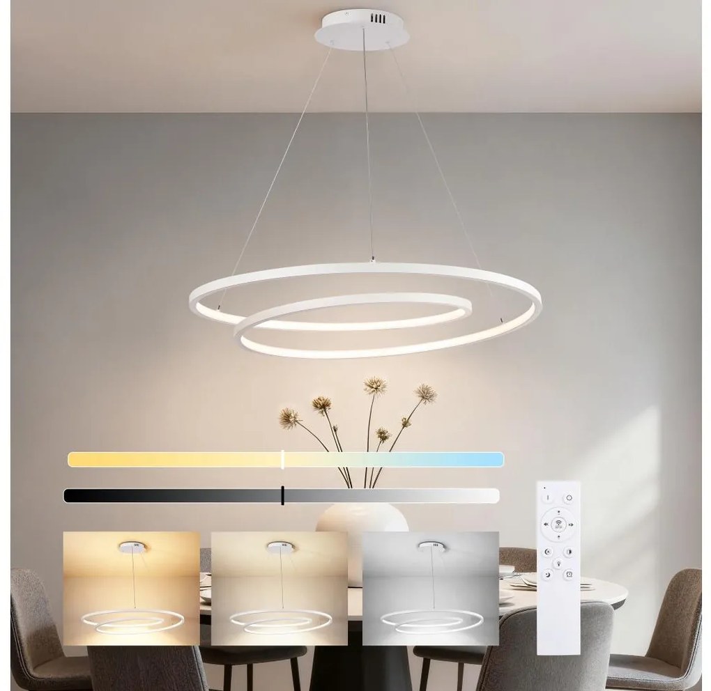 Brilagi-LED Fényerőszabályozható kábeles csillár TWISTER LED/105W/230V, átmérő 100 cm, fehér + távirányítóval