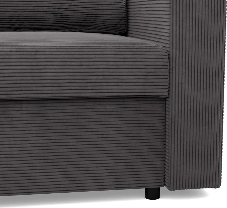 Zeus sarokkanapé, 2 ágyneműtartóval, egyenes kartámasz, kordbársony, univerzális oldal, hab töltet, szürke