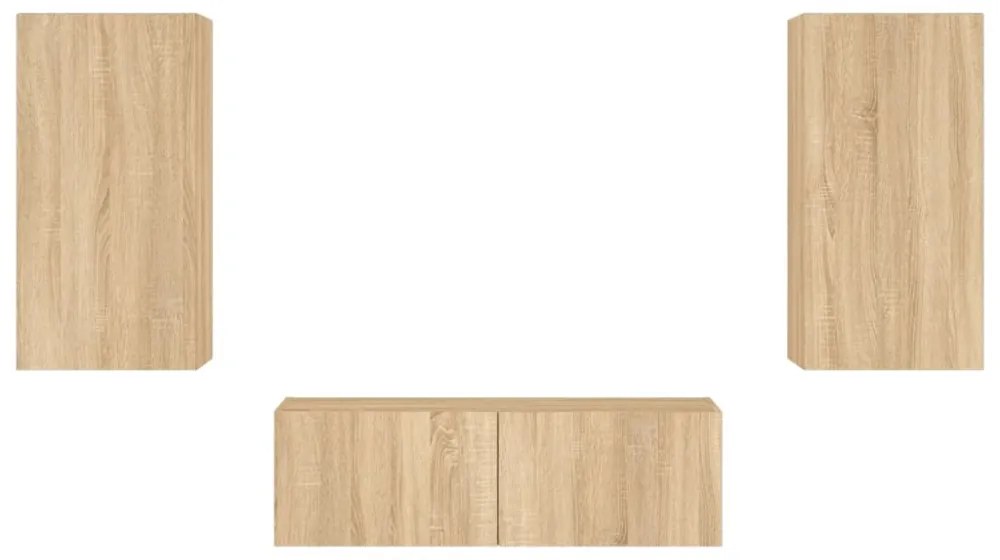 vidaXL 3 darab sonoma tölgy színű falra szerelhető TV-szekrény LED-del