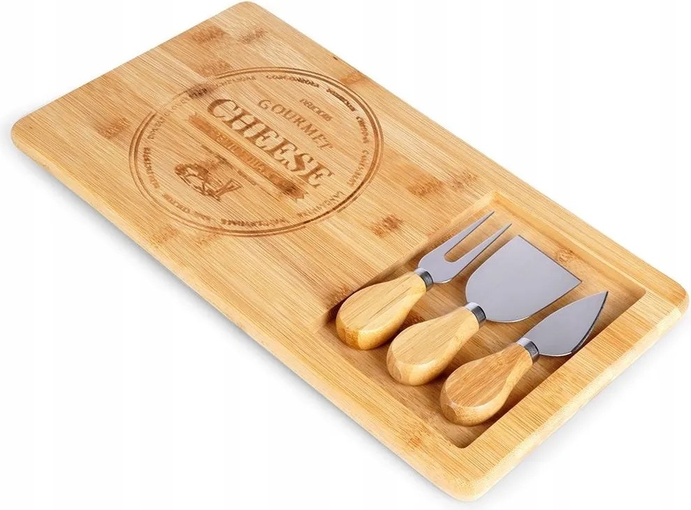 Sajt Tálaló Deszka Bambusz Sajt Kés Készlet Kiegészítők 4EL