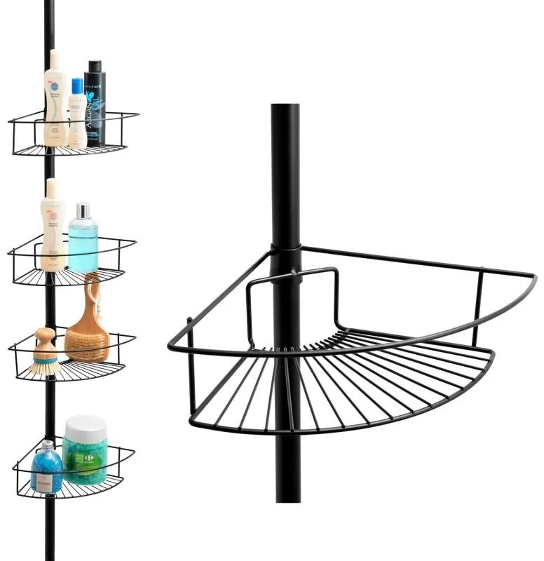 Erga Scopic, sarokteleszkópos zuhanyrúd 4 polc XL, fekete matt, ERG-YKA-CH.SCOPIC-XL-BLK