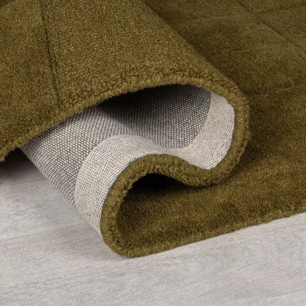 Khaki kézi szövésű gyapjú futószőnyeg 60x230 cm Checkerboard – Flair Rugs
