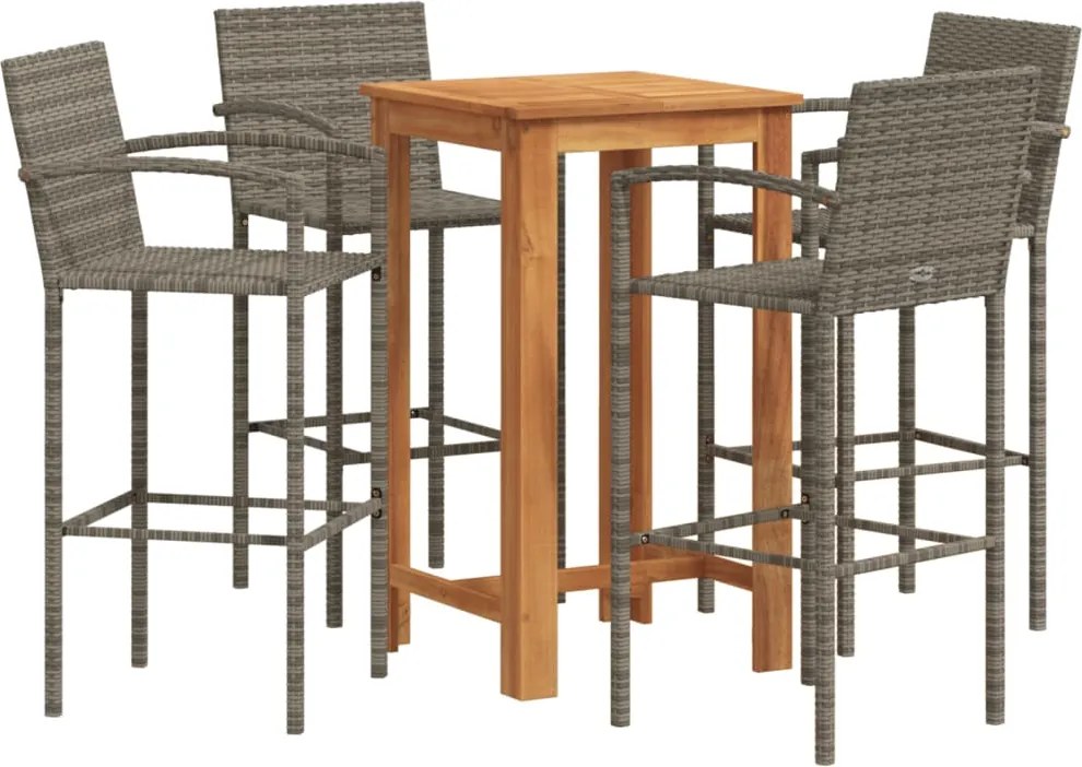 vidaXL 5 részes szürke tömör akácfa és polyrattan kerti bárszett