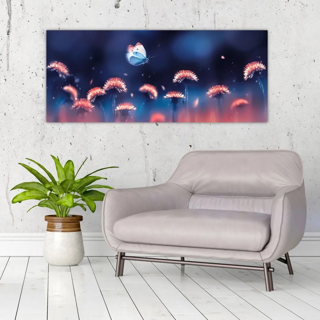 Pitypang képe kék pillangóval (120x50 cm)
