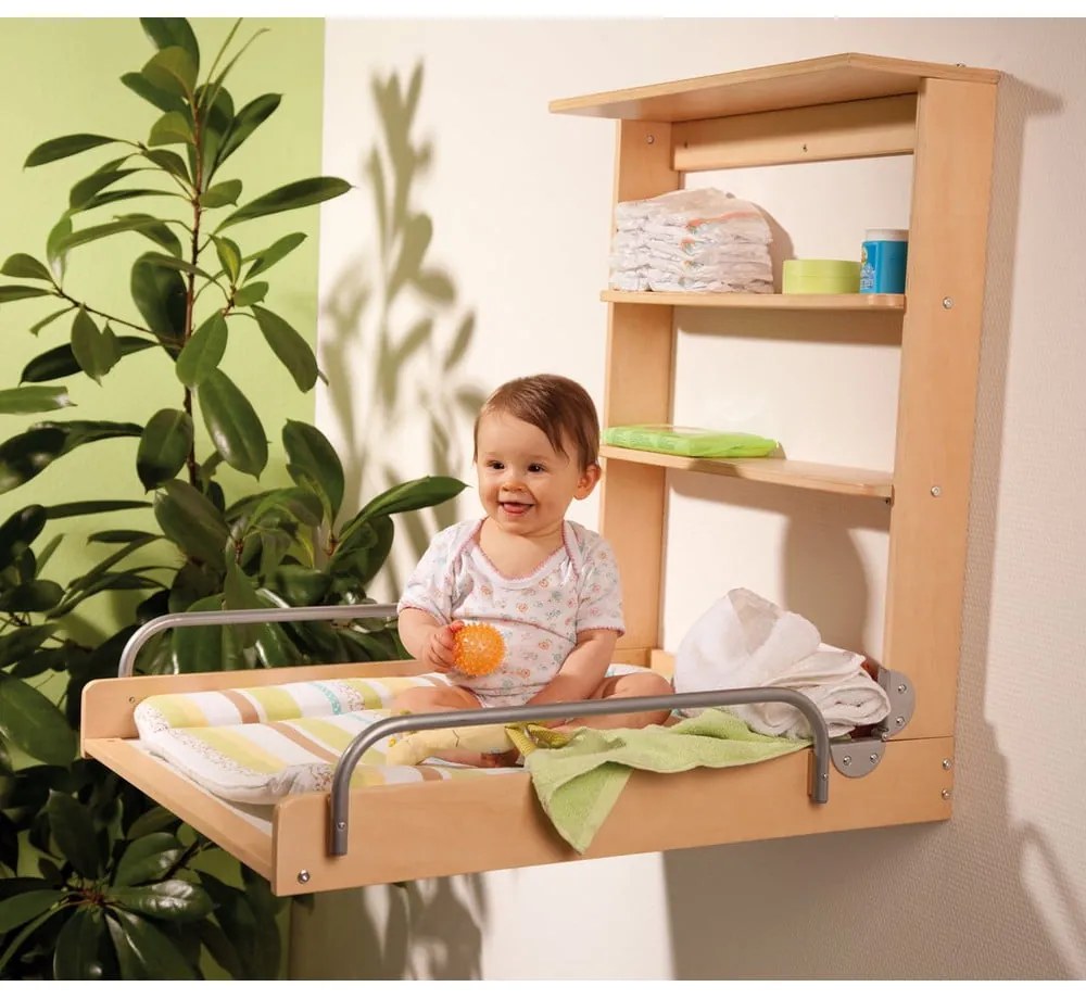 Natúr színű fali pelenkázó bükkfa dekorral Dschungelbaby – Roba