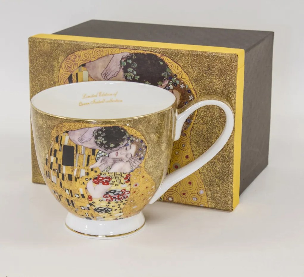 Porcelán 500ml óriásbögre díszdobozban Klimt: A csók 10x15x10,5cm