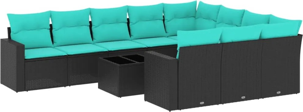 vidaXL 11 részes fekete polyrattan kerti ülőgarnitúra párnákkal