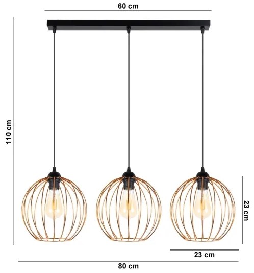 Csillár zsinóron MATT 3xE27/60W/230V fekete/réz