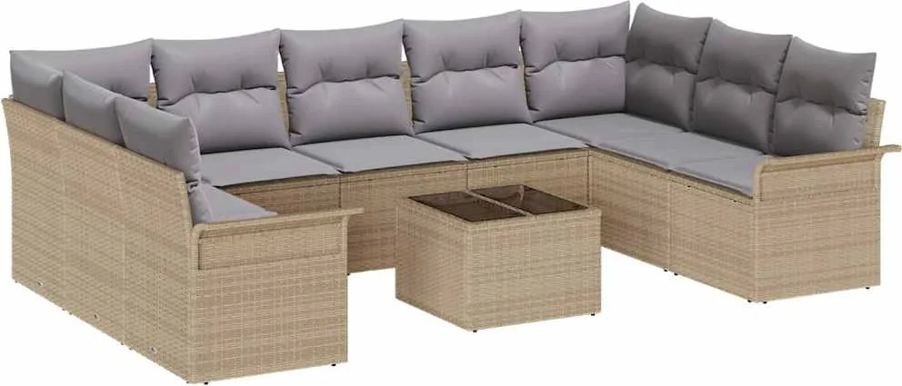 vidaXL Kerti Kanapé Szett tárolóval 10 pcs Fekete polirattan