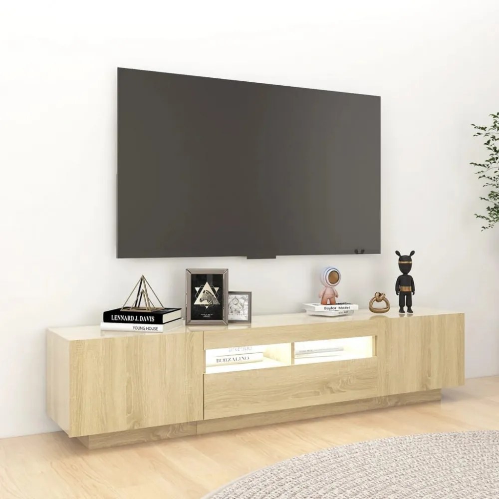 sonoma tölgy színű TV-szekrény LED-lámpákkal 180 x 35 x 40 cm