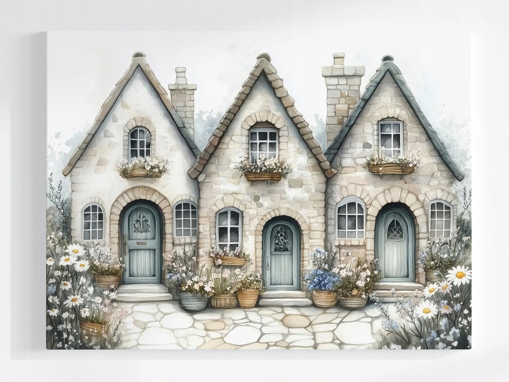 Vászonkép Canvas Kőházak Kert Virágok Margaréták 100x75