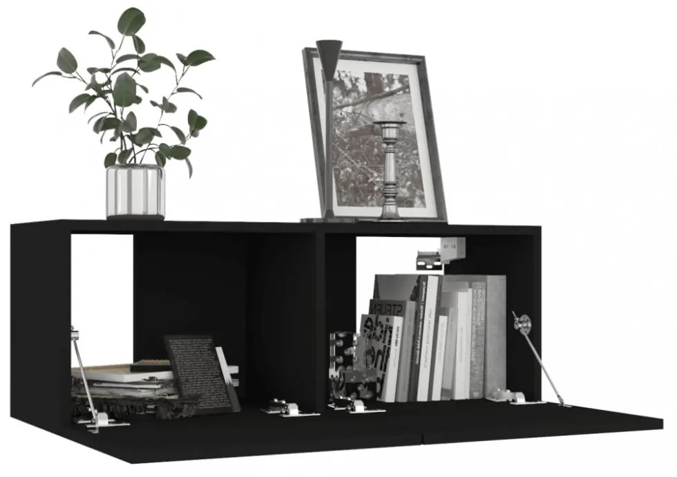 4 db fekete szerelt fa TV-szekrény 80 x 30 x 30 cm