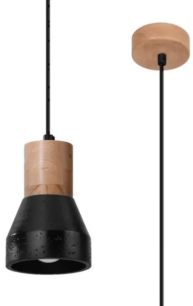 Sollux SL.0963 - Csillár zsinóron QUBIC 1xE27/60W/230V beton/fa fekete