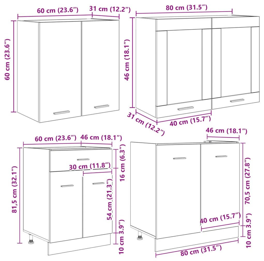Konyhaszekrény garnitúra 4 pcs Füstölt tölgy 140 x 46 x 81.5 cm