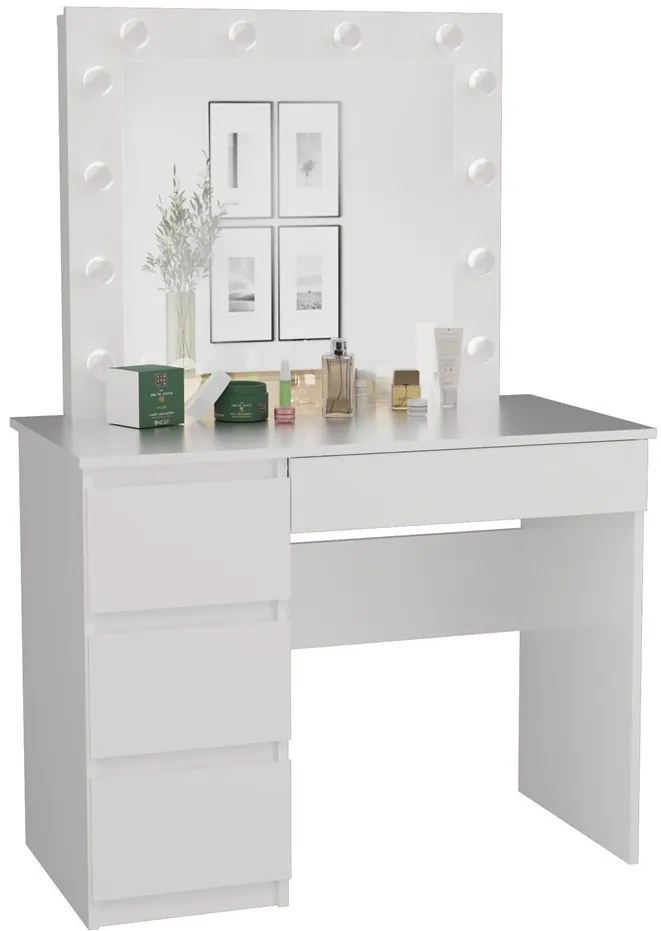 Marina fésülködő asztal (3 bal alsó fiókokkal), 98x76x51 cm, fehér