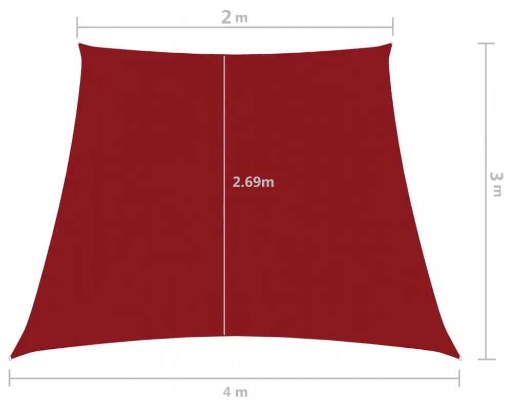 piros trapéz alakú oxford-szövet napvitorla 2/4 x 3 m