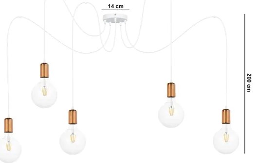 Csillár zsinóron MIROS 5xE27/60W/230V pók fehér/réz