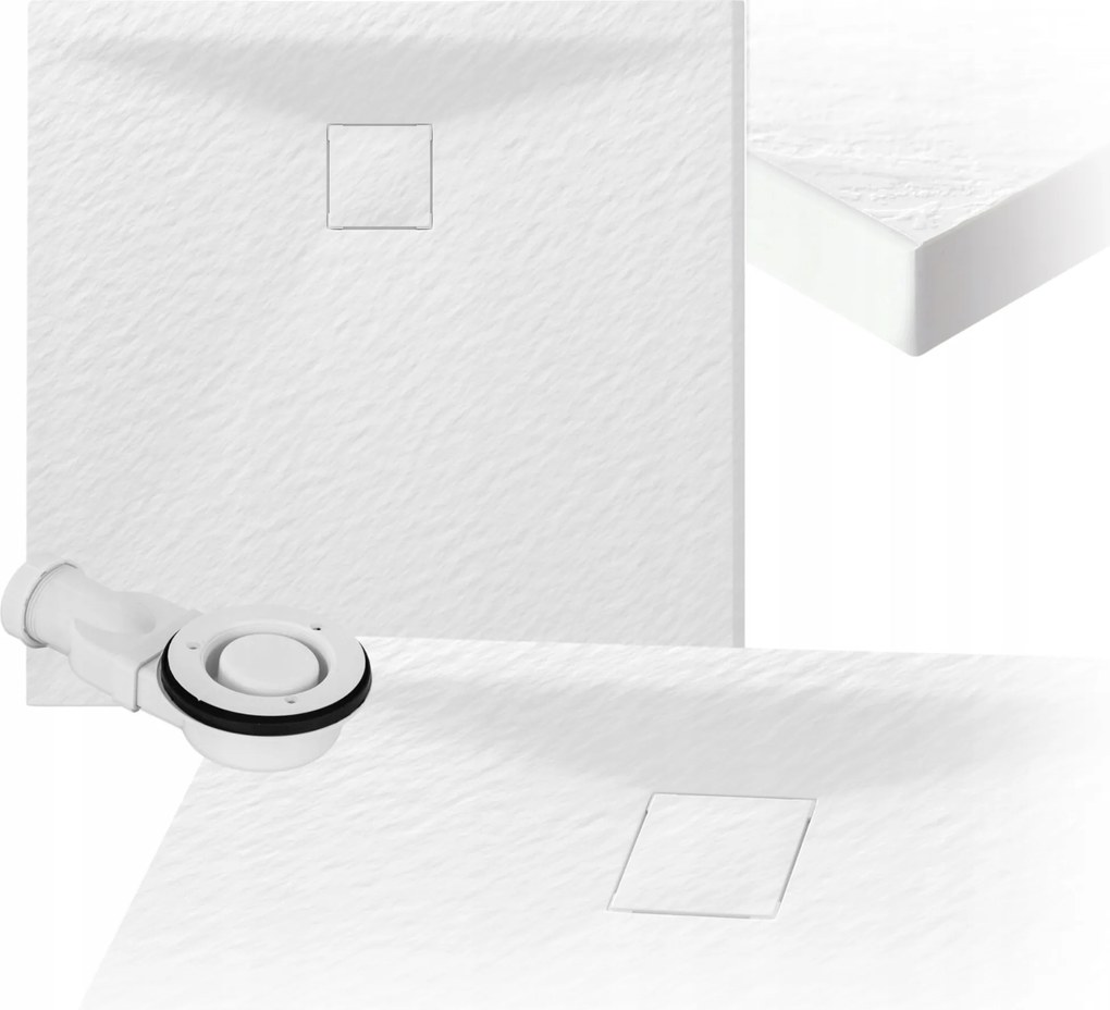 Zuhanytálca Kő szerkezet szögletes 90x90 cm Fehér Teja