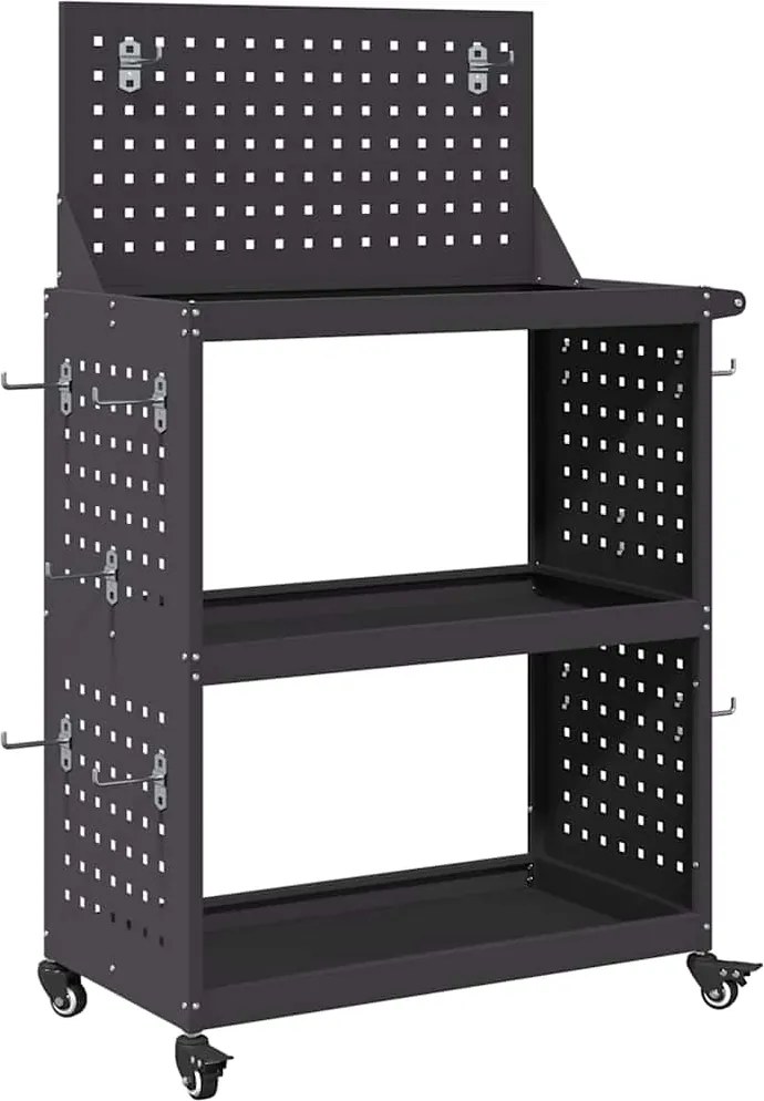 vidaXL Eszköz Kocsi Fekete 65 x 35 x 111 cm Hidegen hengerelt acél
