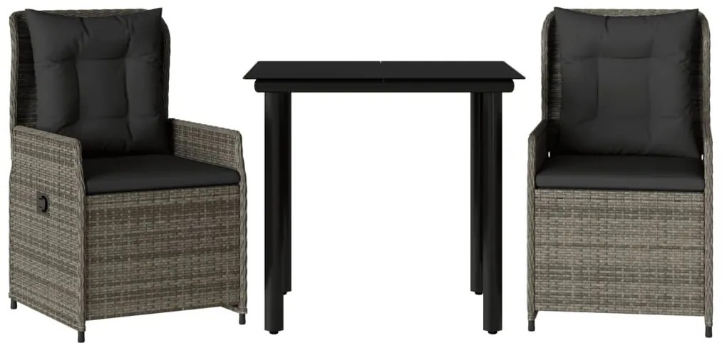 3 részes szürke polyrattan kerti étkezőgarnitúra párnával
