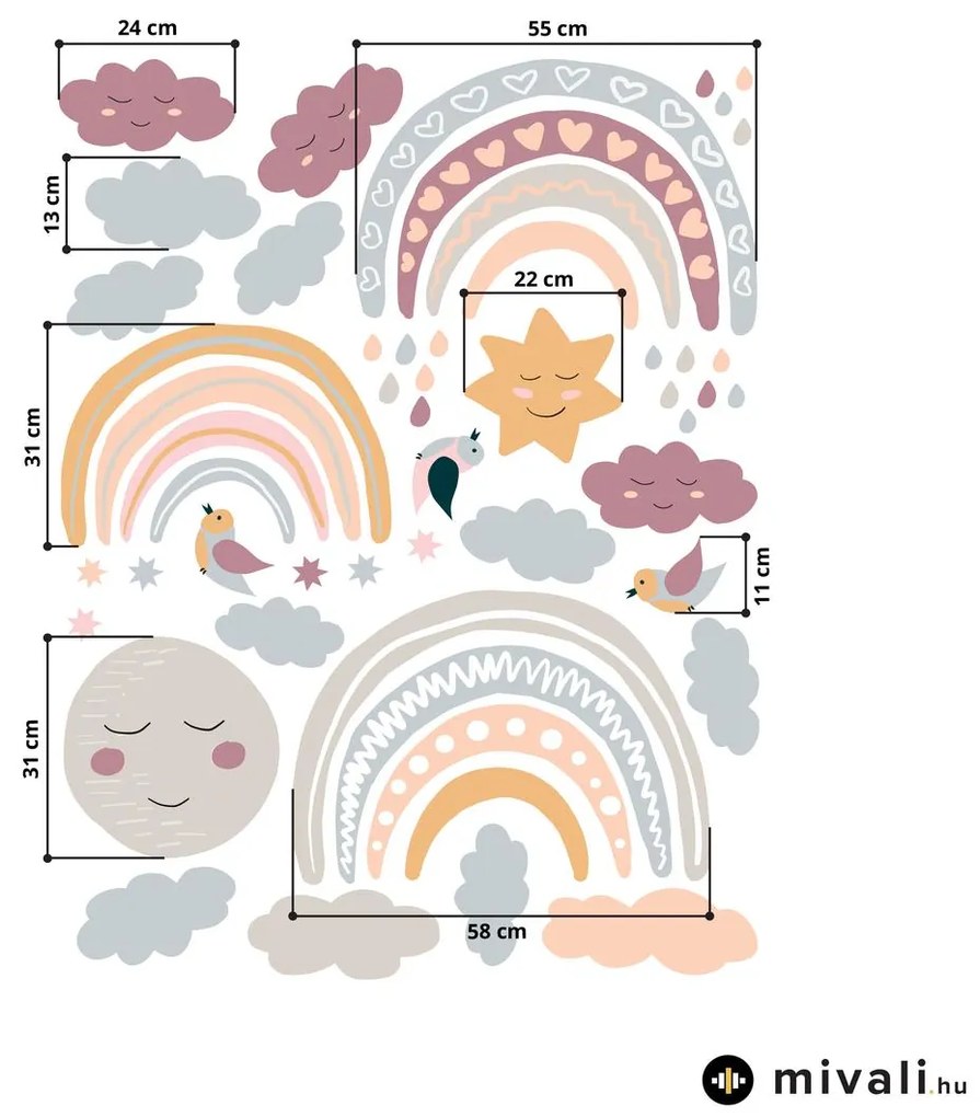 Falmatricák - Szivárványok pasztell árnyalatokban