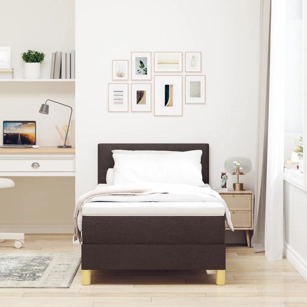 vidaXL LED Box Spring Ágy matracmal Sötét Barna 90 x 200 cm szövet