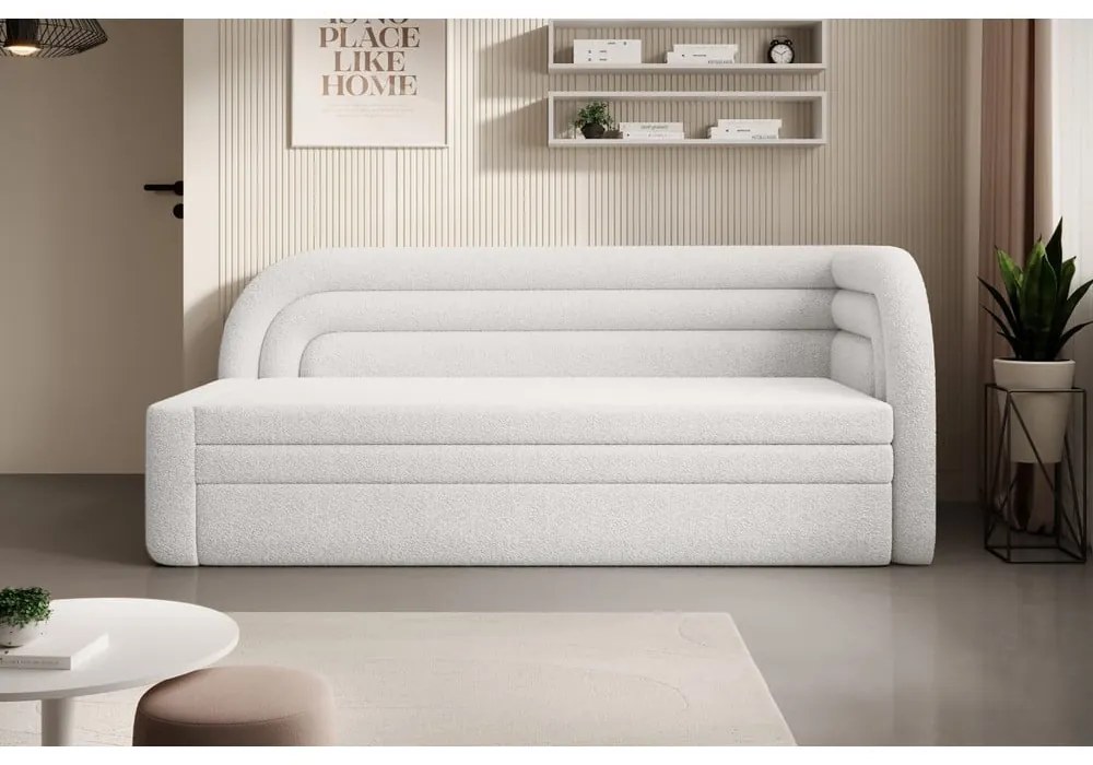 Krémszínű buklé kinyitható-tárolóhelyes kanapé jobb oldali 223 cm Fabillo – ELTAP