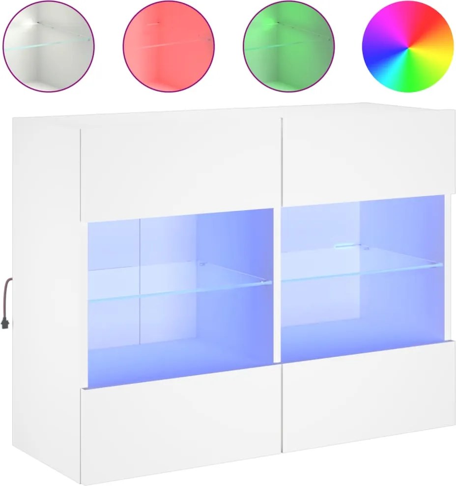 vidaXL fehér falra szerelhető TV-szekrény LED-lámpákkal 78,5x30x60,5cm