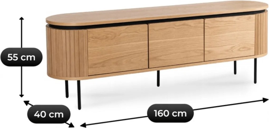 TV-szekrény 160 cm méretben, háromajtós kivitelben, tölgy színben BECK