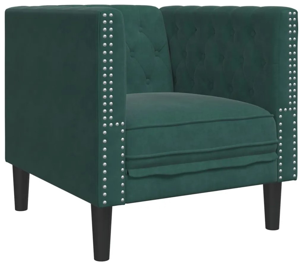 sötétzöld bársony Chesterfield kanapéfotel