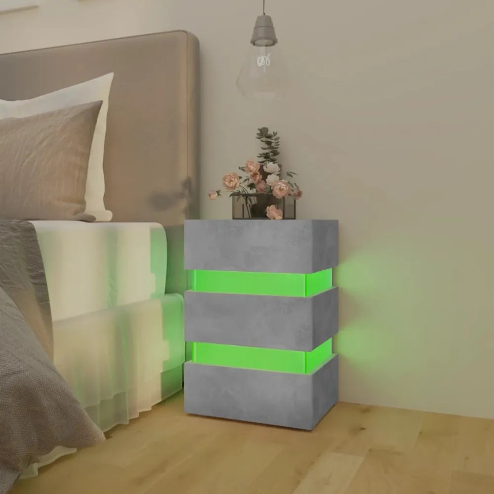 betonszürke szerelt fa LED-es éjjeliszekrény 45 x 35 x 67 cm