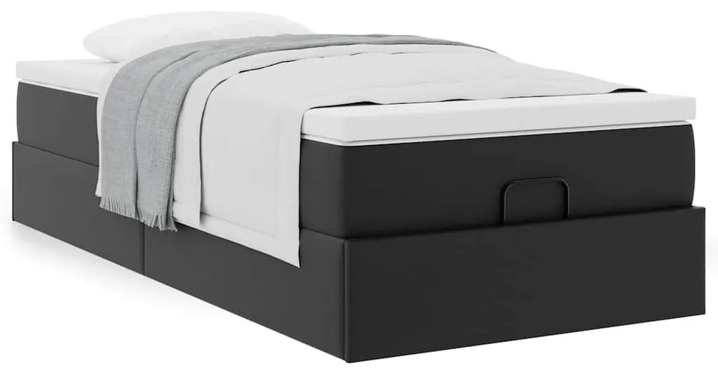 Ottomán ágykeret matraccal fekete 80x200cm műbőrrel